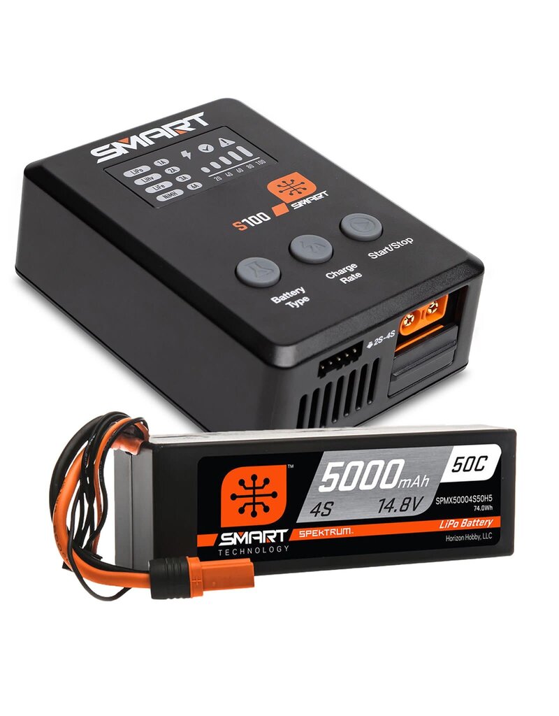 SPEKTRUM SPMX-1035 SMART POWERSTAGE SURFACE BUNDLE: 5000MAH 4S 50C LIPO BATTERY (IC5) / 100W S100 CHARGER