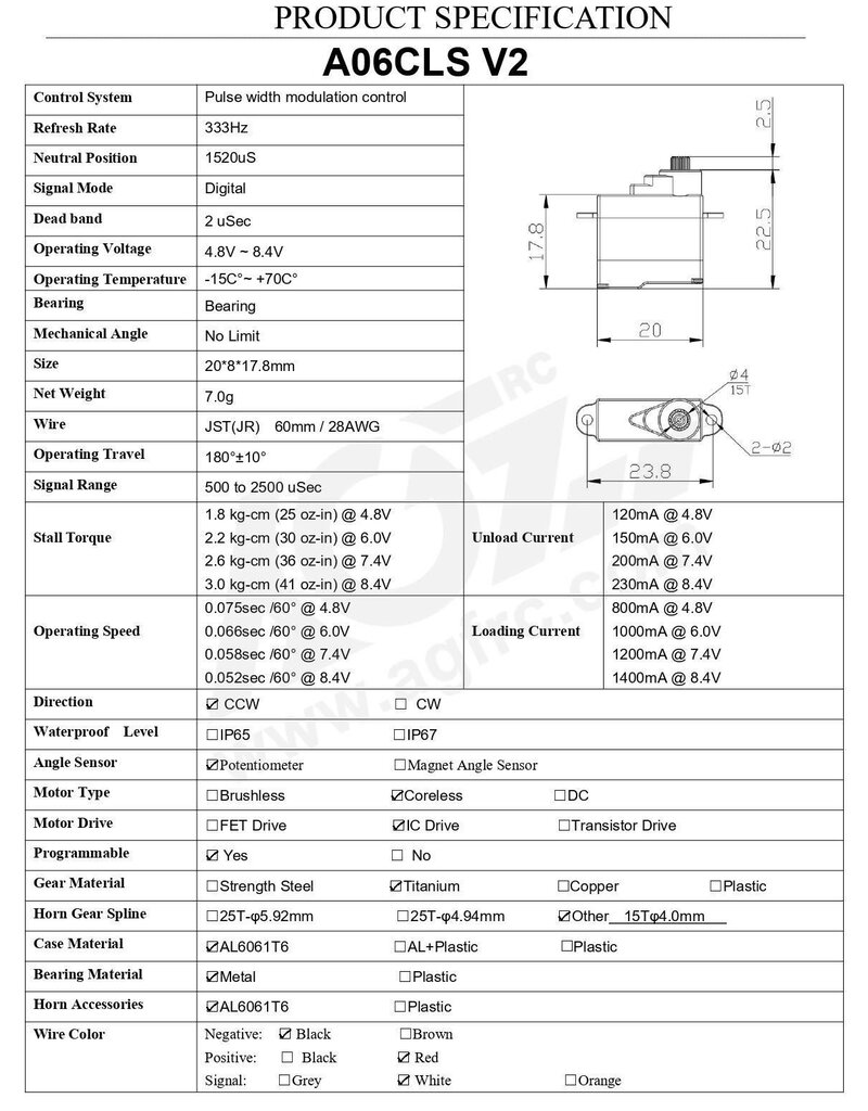 AGF FSA06CLSV2-EH DIGITAL CORELESS HIGH VOLTAGE SERVO BLACK