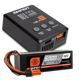 SPEKTRUM SPMX-1034 SMART POWERSTAGE SURFACE BUNDLE 5000MAH 3S 50C LIPO IC5 W/ 100W S100 CHARGER
