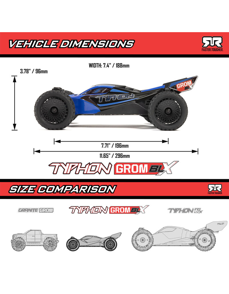 ARRMA ARA2306ST1 TYPHON GROM 4X4 223S BLX BRUSHLESS BUGGY RTR: RED