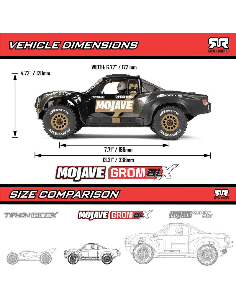 ARRMA ARA2304T1 MOJAVE GROM 4X4 223S BLX BRUSHLESS TRUCK RTR: BLACK
