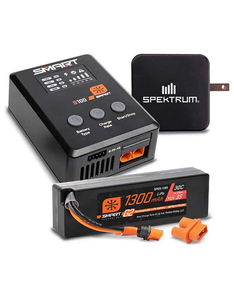 SPEKTRUM SPMXPSS315 SMART POWERSTAGE BUNDLE: 1300MAH 3S 30C LIPO BATTERY (IC2) / S100 CHARGER / 65W POWER BLOCK / ADAPTER