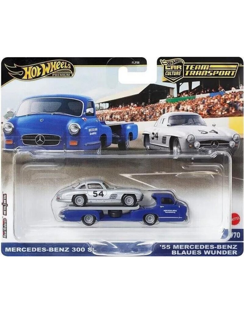 HOT WHEELS MTL FLF56/HRV48 HOT WHEELS TEAM TRANSPORT '55 MB BLAUES WUNDER W/ MB 300 SL