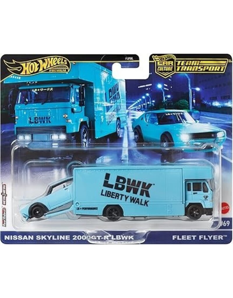 HOT WHEELS MTL FLF56/HRV45 HOT WHEELS TEAM TRANSPORT FLEET FLYER W/ NISSAN SKYLINE 2000GT-R LBWK