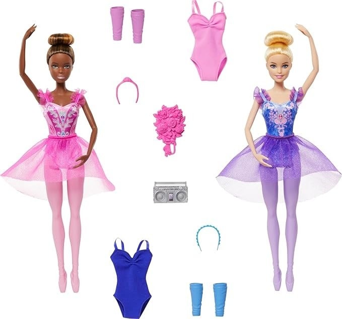 MTL HXC37 BARBIE 12.7" BALLET ROOM SET WITH 2 BALLERINA FASHION DOLLS & DANCE ACCESSORIES
