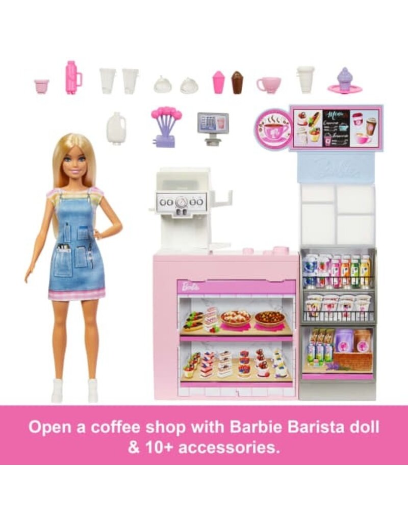 BARBIE MTL HXN94 BARBIE COFFEE SHOP PLAYSET WITH BLONDE BARISTA DOLL