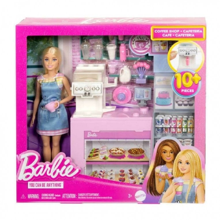 MTL HXN94 BARBIE COFFEE SHOP PLAYSET WITH BLONDE BARISTA DOLL