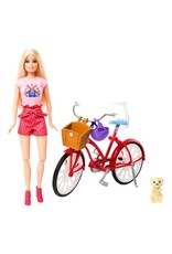 BARBIE MTL HWJ00 BARBIE PINK PASSPORT HOLLAND DOLL SET WITH BICYCLE TRAVEL ACCESSORIES