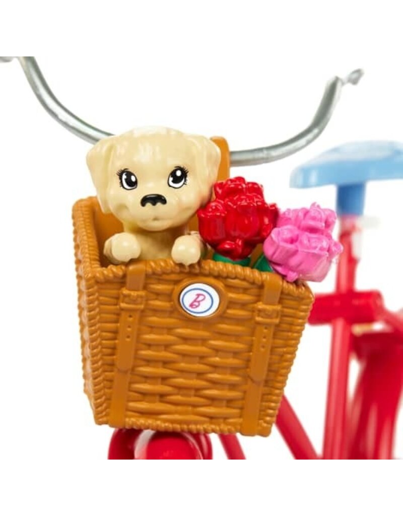 BARBIE MTL HWJ00 BARBIE PINK PASSPORT HOLLAND DOLL SET WITH BICYCLE TRAVEL ACCESSORIES
