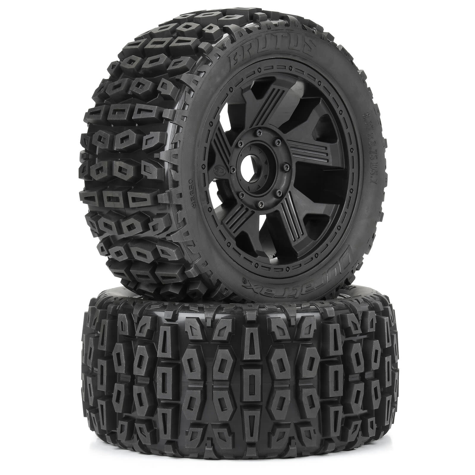 DTX565010 BRUTUS F/R 5.7 MONSTER TRUCK TIRES MOUNTED ON RIPPER WHEELS 24MM HEX BLACK (2)