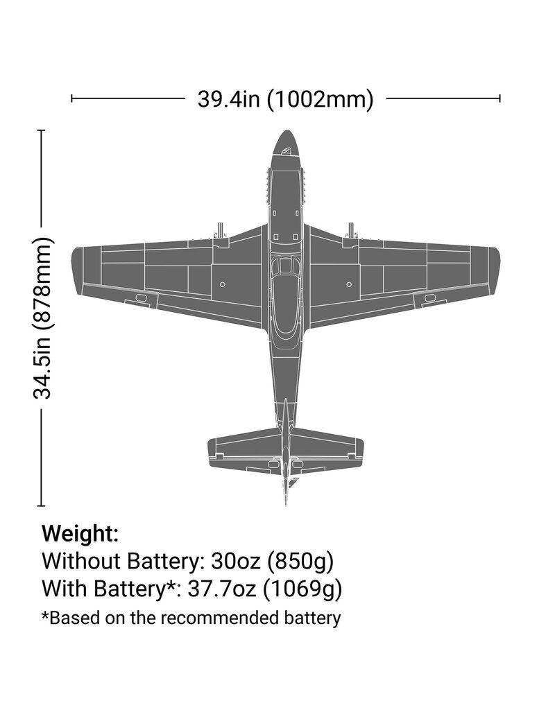 E-FLITE EFL02650 P-51D MUSTANG 1.0M BNF BASIC WITH AS3X AND SAFE SELECT