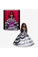 BARBIE MTL HRM59 BARBIE SIGNATURE 65TH BLUE SPAPPHIRE ANNIVERSARY FASHION DOLL WITH BLACK HAIR, BLACK AND WHITE GOWN