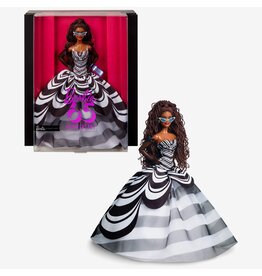 BARBIE MTL HRM59 BARBIE SIGNATURE 65TH BLUE SPAPPHIRE ANNIVERSARY FASHION DOLL WITH BLACK HAIR, BLACK AND WHITE GOWN