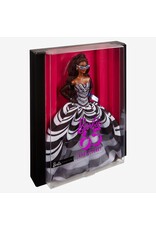 BARBIE MTL HRM59 BARBIE SIGNATURE 65TH BLUE SPAPPHIRE ANNIVERSARY FASHION DOLL WITH BLACK HAIR, BLACK AND WHITE GOWN