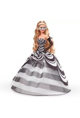 BARBIE MTL HRM58 BARBIE SIGNATURE 65TH BLUE SPAPPHIRE ANNIVERSARY FASHION DOLL WITH BLONDE HAIR, BLACK AND WHITE GOWN