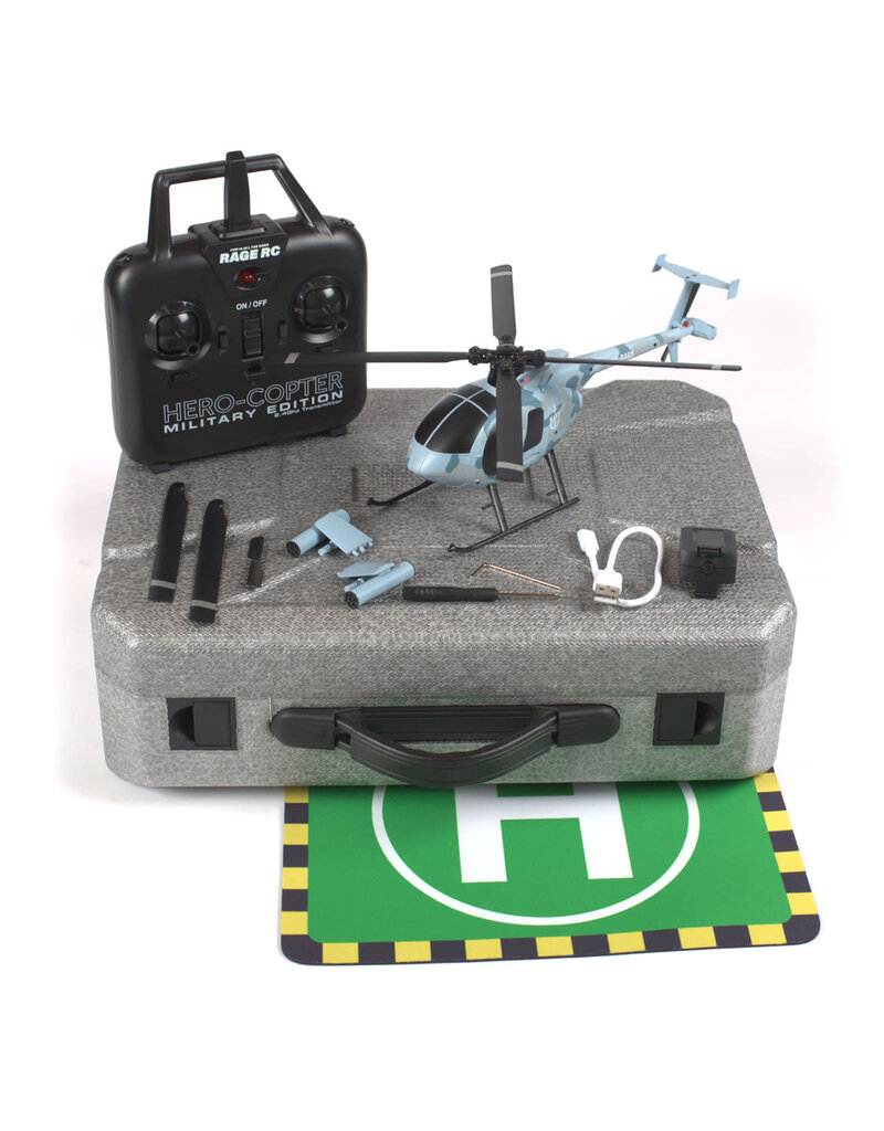 RAGE RC RGR6102 HERO-COPTER MILITARY, 4-BLADE RTF HELI: NAVY