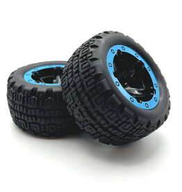 BZN540109 TURBO SLYDER & SLYDER ST BLACK WHEELS AND TIRES ASSEMBLED, BLUE BEADLOCK RING