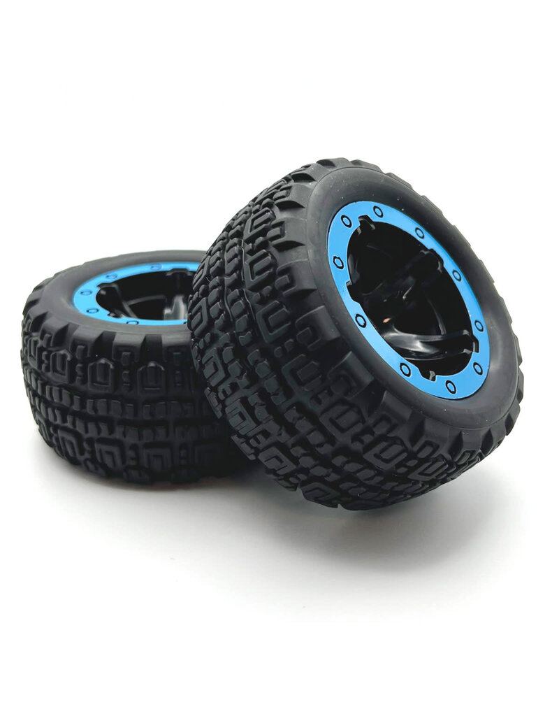 BZN540109 TURBO SLYDER & SLYDER ST BLACK WHEELS AND TIRES ASSEMBLED, BLUE BEADLOCK RING