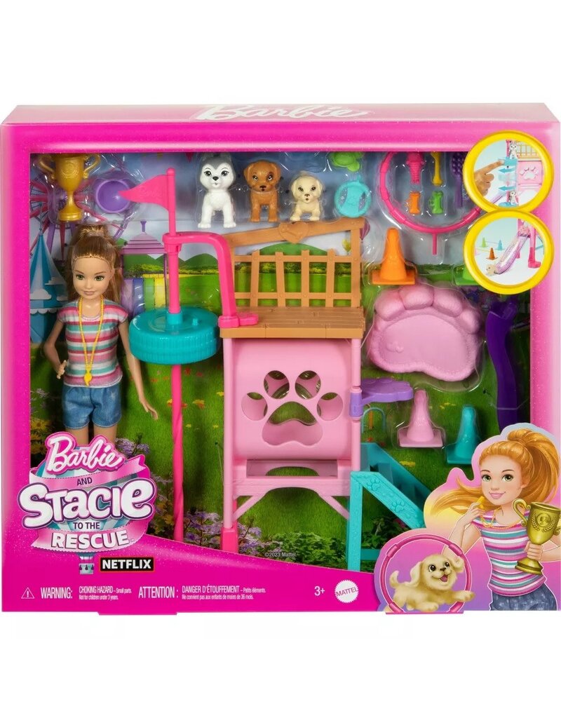 BARBIE MTL HRM10 BARBIE AND STACIE TO THE RESCUE PUPPY PLAYGROUND PLAYSET WITH DOLL