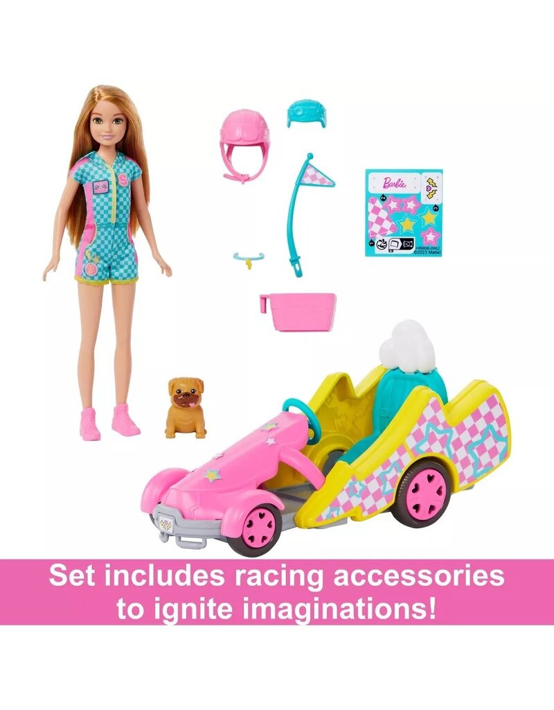 BARBIE MTL HRM08 BARBIE STACIE RACER DOLL WITH GO-KART TOY CAR AND DOG