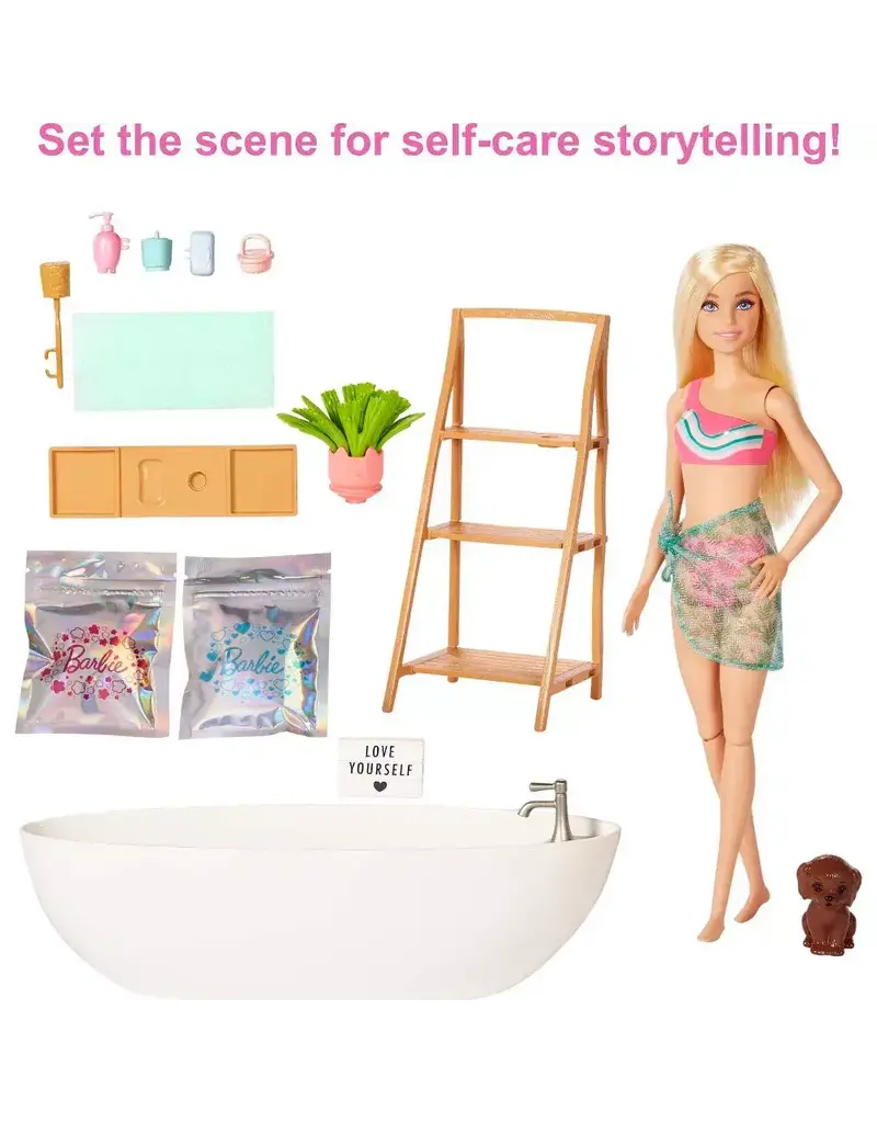 BARBIE MTL HKT92 BARBIE DOLL & BATHTUB PLAYSET WITH CONFETTI SOAP AND ACCESSORIES-BLONDE