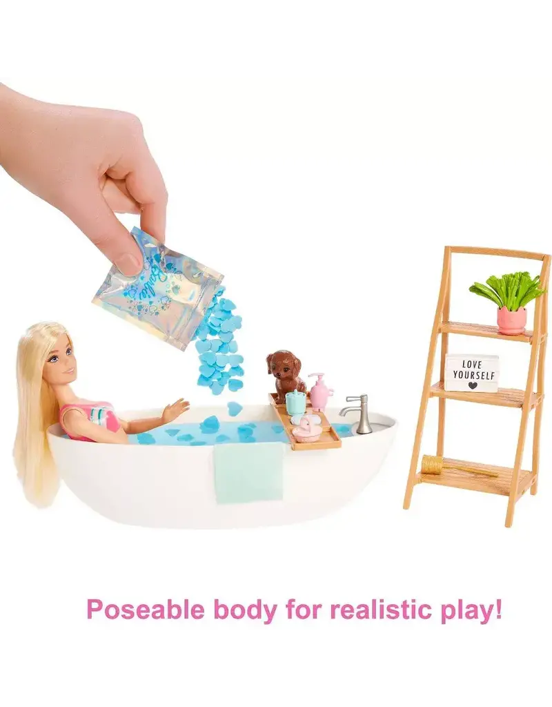 BARBIE MTL HKT92 BARBIE DOLL & BATHTUB PLAYSET WITH CONFETTI SOAP AND ACCESSORIES-BLONDE