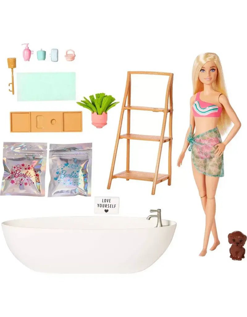 BARBIE MTL HKT92 BARBIE DOLL & BATHTUB PLAYSET WITH CONFETTI SOAP AND ACCESSORIES-BLONDE