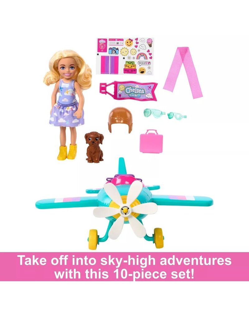 BARBIE MTL  HTK38 BARBIE CHELSEA PLANE DOLL & PLAYSET WITH PUPPY ACCESSORIES