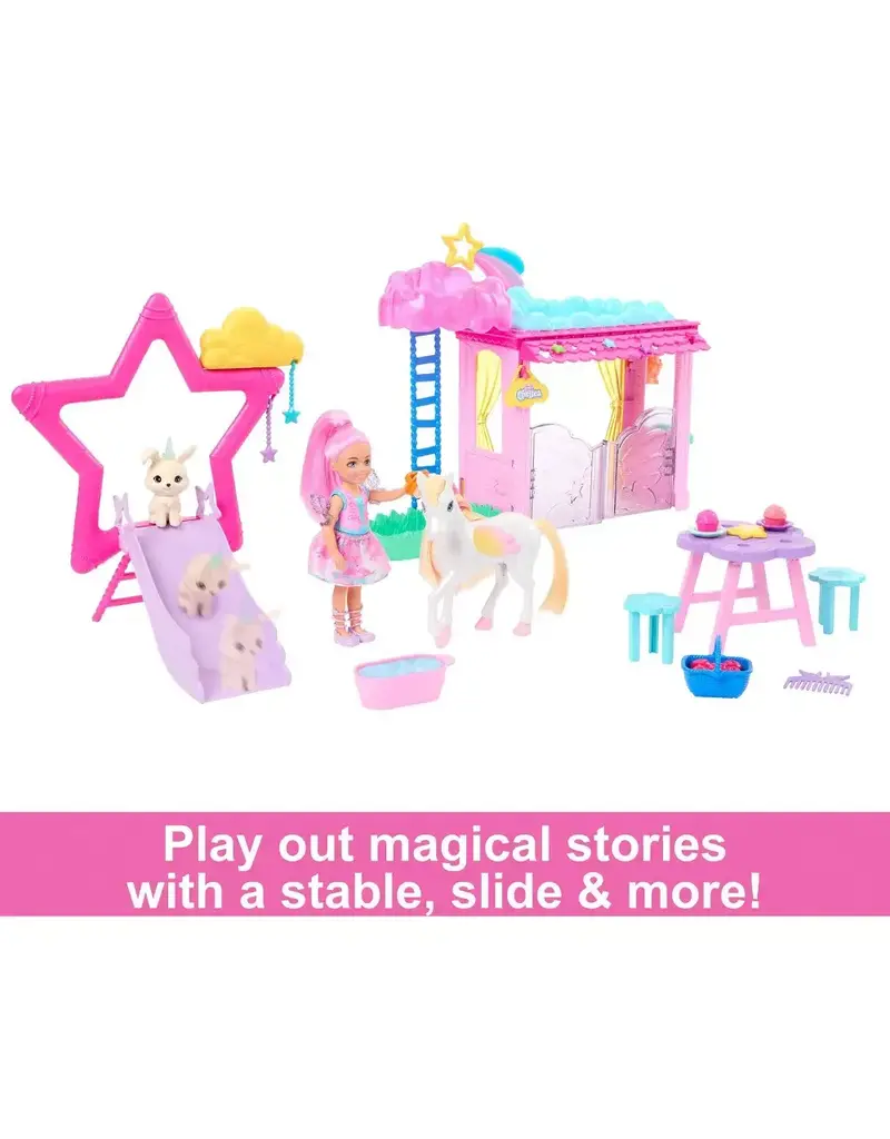 BARBIE MTL JCW56 BARBIE A TOUCH OF MAGIC CHELSEA DOLL PLAYSET WITH BABY PEGASUS