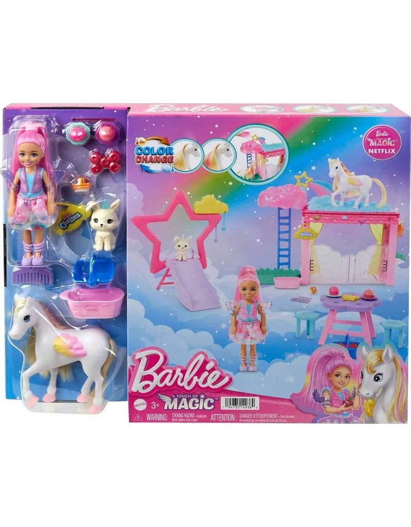 BARBIE MTL JCW56 BARBIE A TOUCH OF MAGIC CHELSEA DOLL PLAYSET WITH BABY PEGASUS