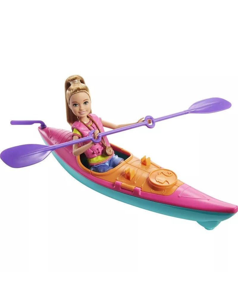 BARBIE MTL GJB58 BARBIETEAM STACIE SUMMER CAMP PLAYSET WITH KAYAK & ACCESSORIES