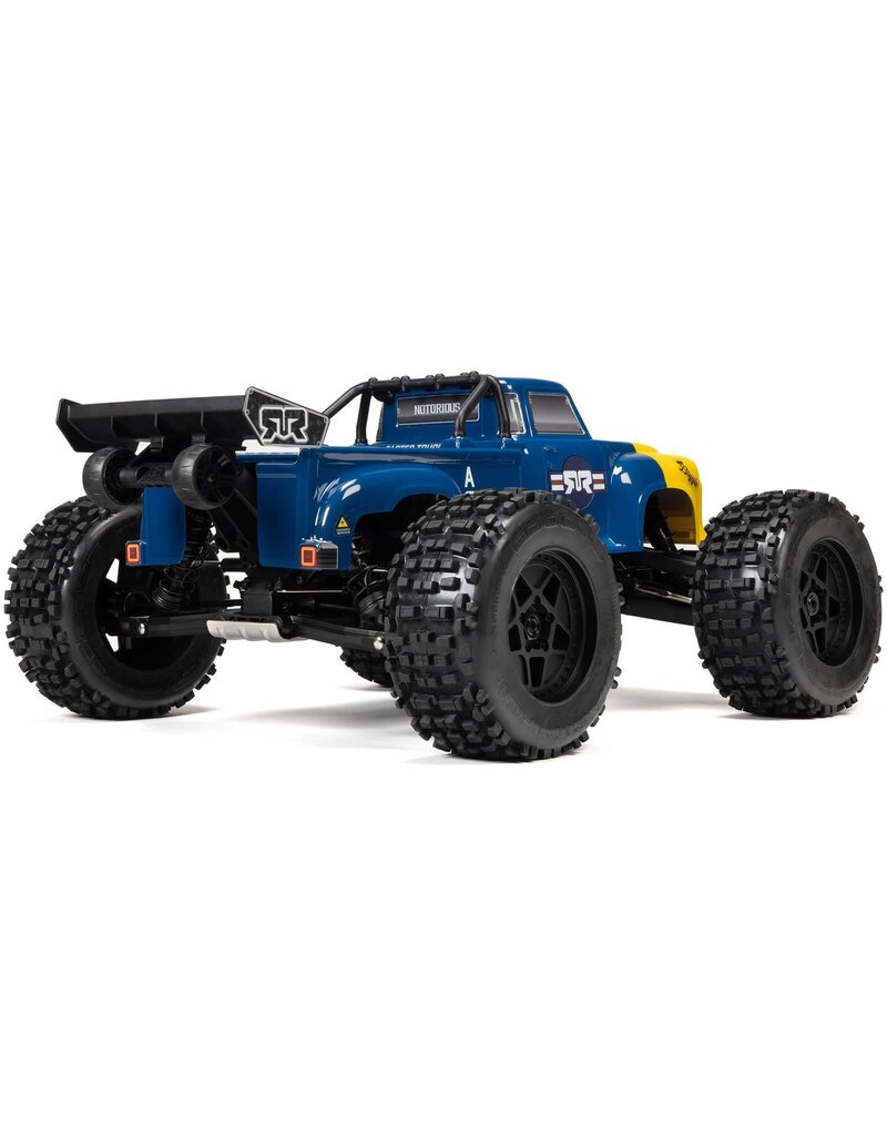 ARRMA ARA8611V6T2 1/8 NOTORIOUS 6S 4X4 RTR BRUSHLESS STUNT TRUCK, BLUE