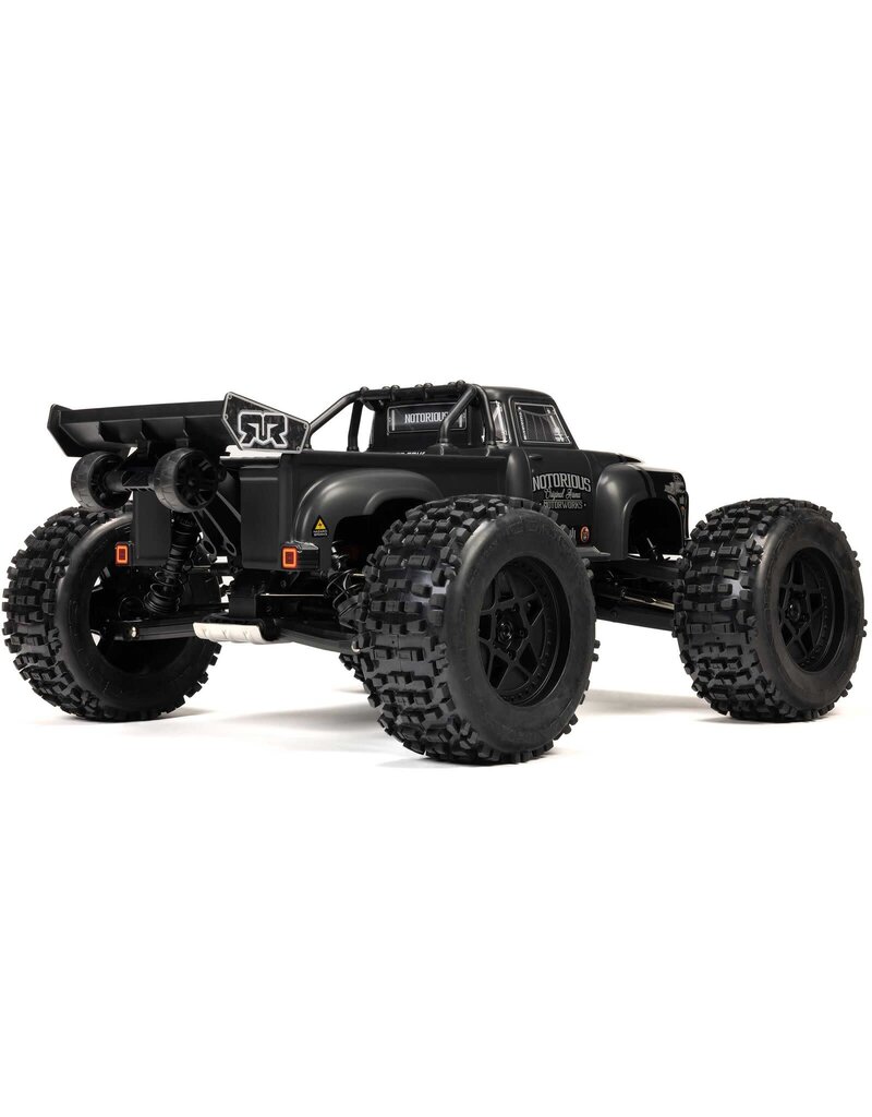 ARRMA ARA8611V6T1 1/8 NOTORIOUS 6S 4X4 RTR BRUSHLESS STUNT TRUCK, BLACK