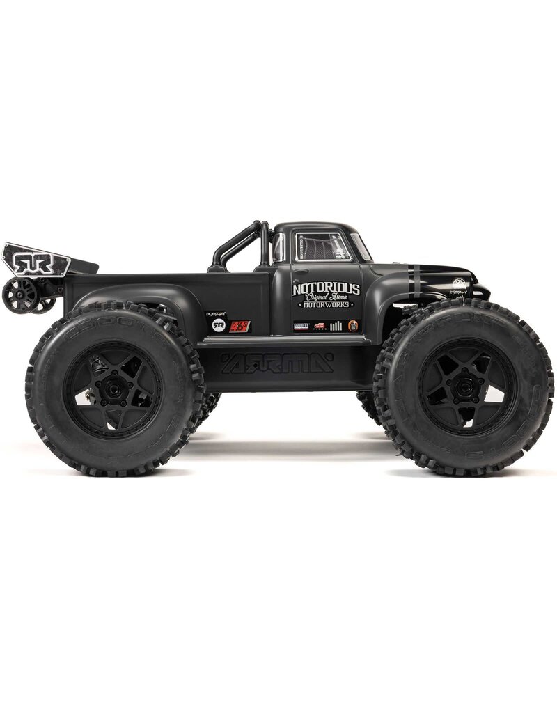 ARRMA ARA8611V6T1 1/8 NOTORIOUS 6S 4X4 RTR BRUSHLESS STUNT TRUCK, BLACK