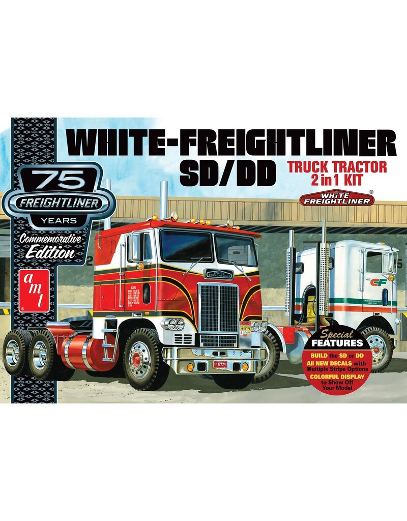 AMT AMT1046 1/25 WHITE FREIGHTLINER 2-IN-1 SC/DD CABOVER 75TH PLASTIC MODEL KIT