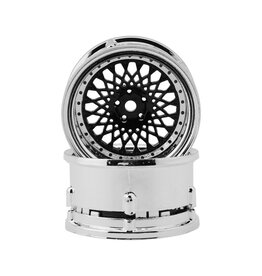 DS RACING DSC-DE-314 ELEMENT MESH DRIFT WHEELS (BLACK W/CHROME LIP & BLACK RIVETS) (ADJUSTABLE OFFSET) W/12MM HEX (2)