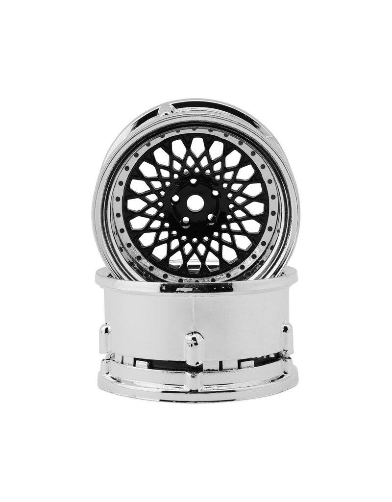 DS RACING DSC-DE-314 ELEMENT MESH DRIFT WHEELS (BLACK W/CHROME LIP & BLACK RIVETS) (ADJUSTABLE OFFSET) W/12MM HEX (2)