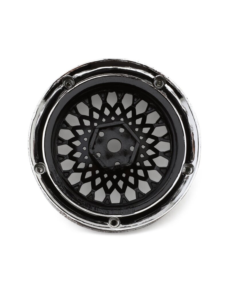 DS RACING DSC-DE-314 ELEMENT MESH DRIFT WHEELS (BLACK W/CHROME LIP & BLACK RIVETS) (ADJUSTABLE OFFSET) W/12MM HEX (2)