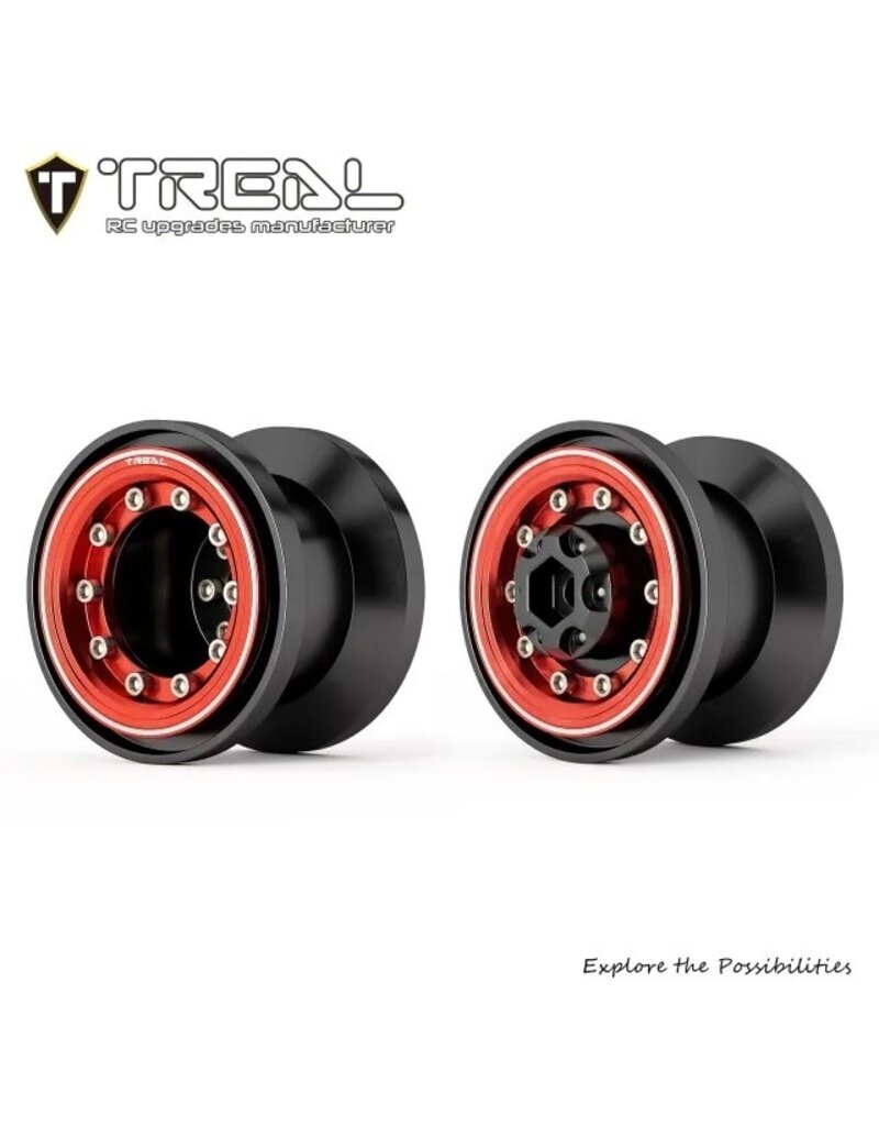 TREAL TRLX004D66RRD 7075 ALUMINUM BEADLOCK WHEELS FOR TRAXXAS® TRX-4MT™ (BLACK/RED) (4)