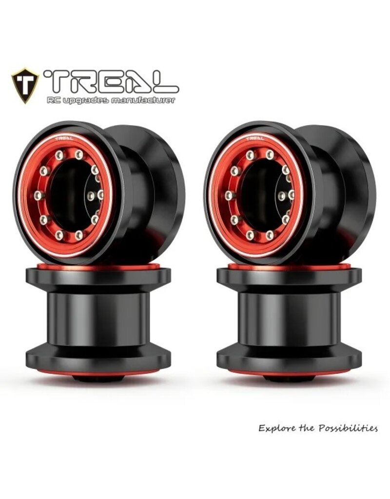 TREAL TRLX004D66RRD 7075 ALUMINUM BEADLOCK WHEELS FOR TRAXXAS® TRX-4MT™ (BLACK/RED) (4)