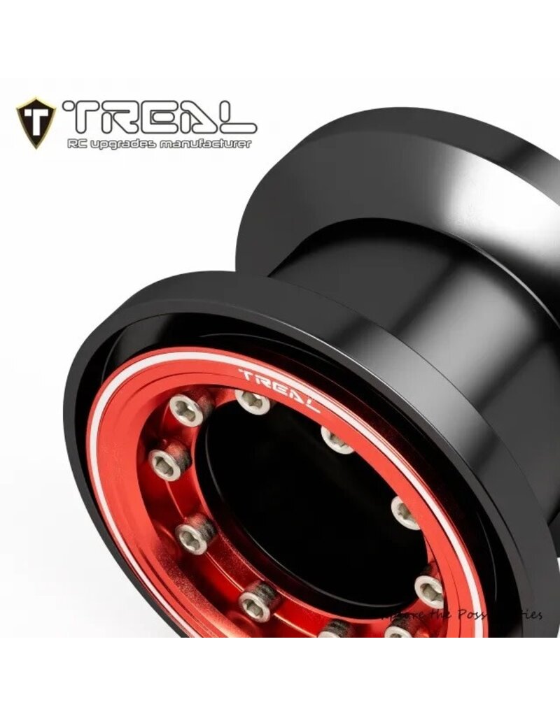 TREAL TRLX004D66RRD 7075 ALUMINUM BEADLOCK WHEELS FOR TRAXXAS® TRX-4MT™ (BLACK/RED) (4)