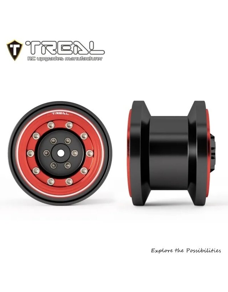 TREAL TRLX004D66RRD 7075 ALUMINUM BEADLOCK WHEELS FOR TRAXXAS® TRX-4MT™ (BLACK/RED) (4)