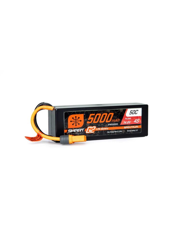SPEKTRUM SPMX54S50H5 4S LIPO 14.8V 5000MAH 50C SMART G2  HARDCASE BATTERY: IC5