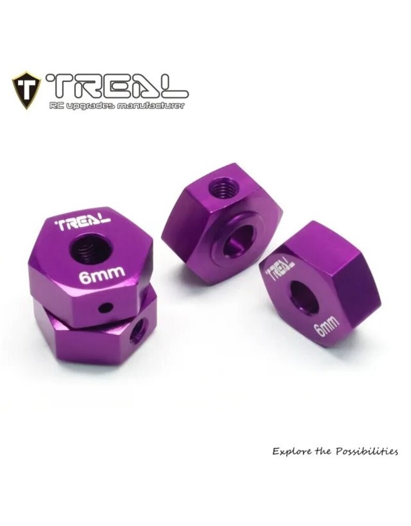 TREAL TRLX00445ZWL5 LOSI MINI LMT ALUMINUM 12MM WHEEL HEX ADAPTORS (PURPLE) (4) (6MM OFFSET)