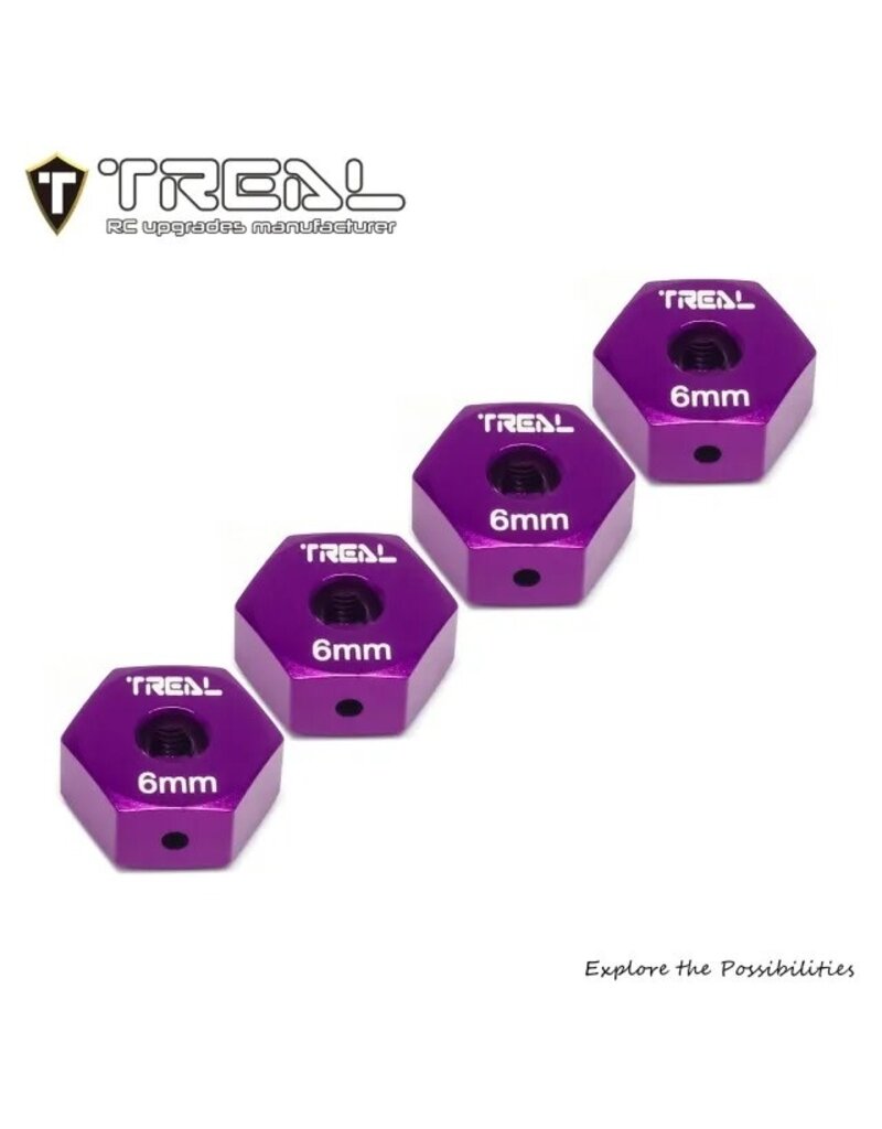 TREAL TRLX00445ZWL5 LOSI MINI LMT ALUMINUM 12MM WHEEL HEX ADAPTORS (PURPLE) (4) (6MM OFFSET)