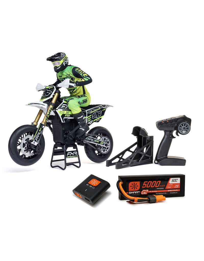 LOSI LOS-2310 PROMOTO-SM 1/4 SUPER MOTO MOTORCYCLE, FXR, WHITE: RTR WITH BATTERY AND CHARGER