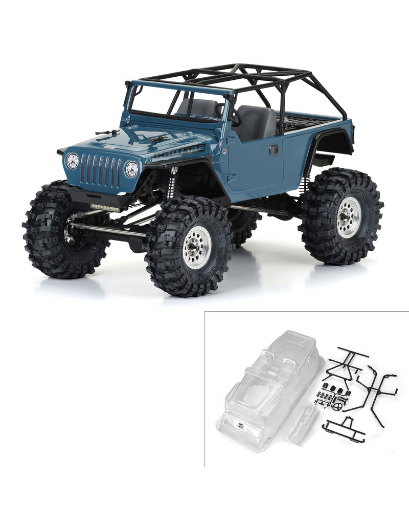 PROLINE RACING PRO364400 2004 JEEP LJ CLEAR BODY WITH TRAIL CAGE AND SCALE MOLDED ACCESSORIES 12.3 WHEELBASE