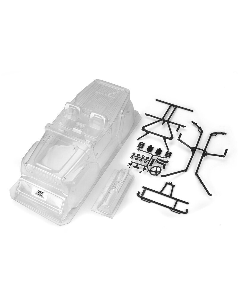 PROLINE RACING PRO364400 2004 JEEP LJ CLEAR BODY WITH TRAIL CAGE AND SCALE MOLDED ACCESSORIES 12.3 WHEELBASE