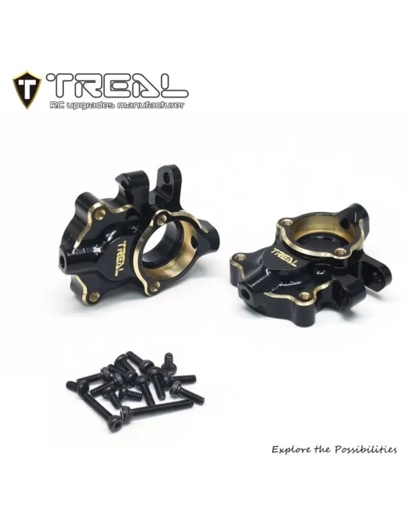 TREAL TRLX0048D6END REDCAT ASCENT-18 BRASS FRONT STEERING KNUCKLES/INNER PORTAL COVERS (BLACK) (2) (27G)