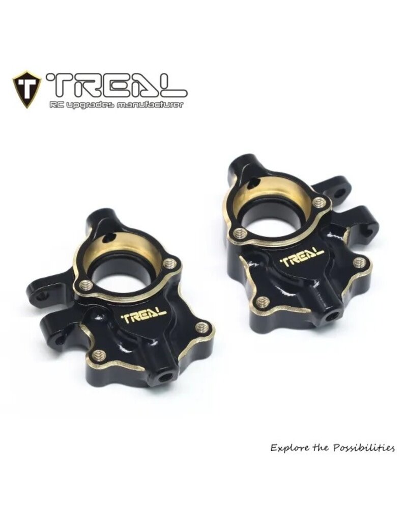 TREAL TRLX0048D6END REDCAT ASCENT-18 BRASS FRONT STEERING KNUCKLES/INNER PORTAL COVERS (BLACK) (2) (27G)